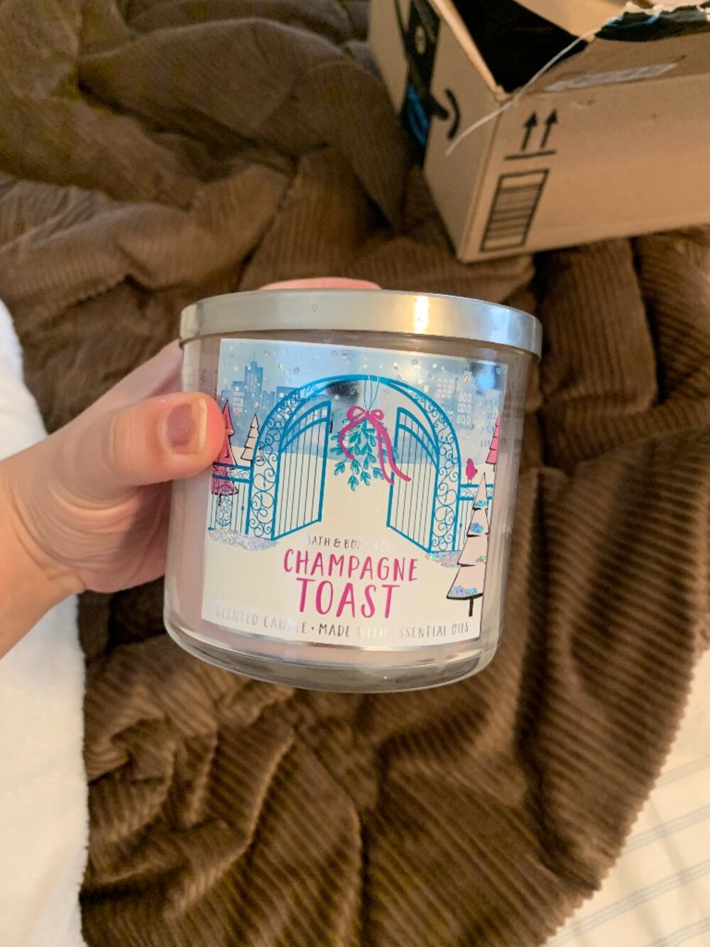 USED Bath & Body Works Champagne Toast 3 Wick Candle 14.5oz Holiday Winter Gate